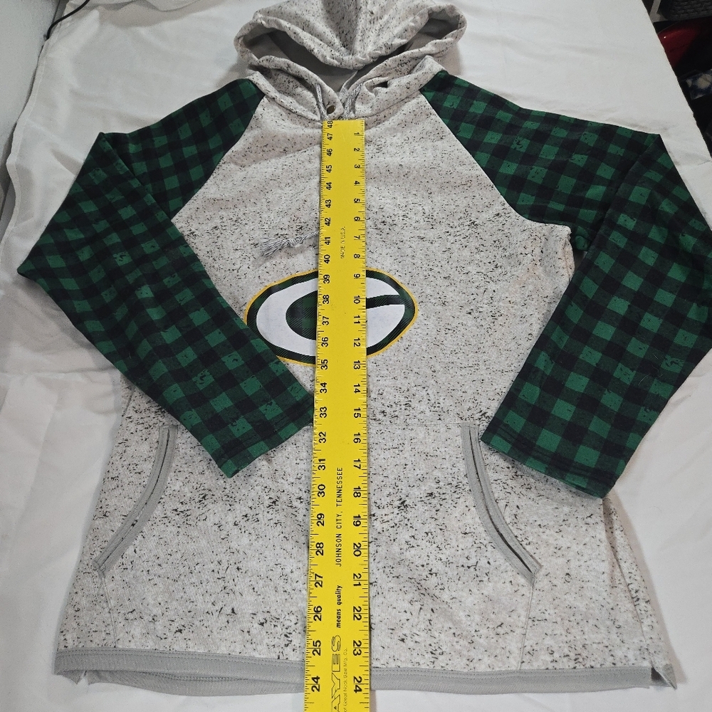 Green Bay Packers Hoodie with Green Plaid Sleeves Athketic Sporty NFL Football - Picture 4 of 8